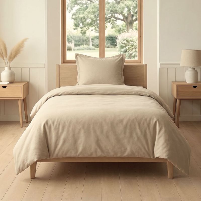 Parure housse de couette 140x200cm + 1 taies 100% coton grège - VITALIA