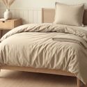 Parure housse de couette 140x200cm + 1 taies 100% coton grège - VITALIA