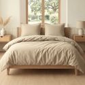 Parure housse de couette 240x220cm + 2 taies 100% coton grège - VITALIA