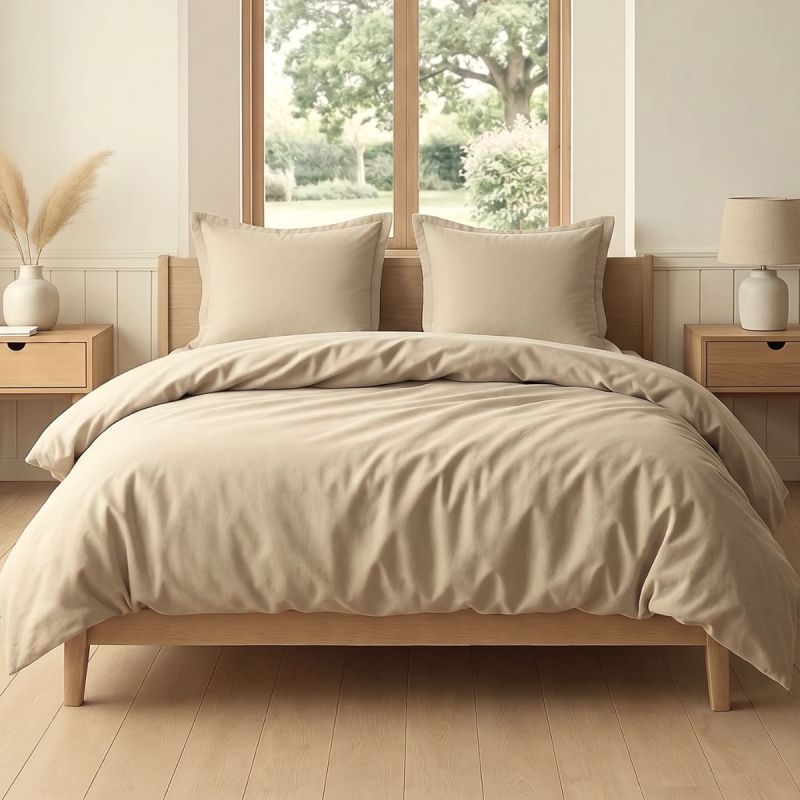 Parure housse de couette 240x220cm + 2 taies 100% coton grège - VITALIA