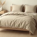 Parure housse de couette 240x220cm + 2 taies 100% coton grège - VITALIA