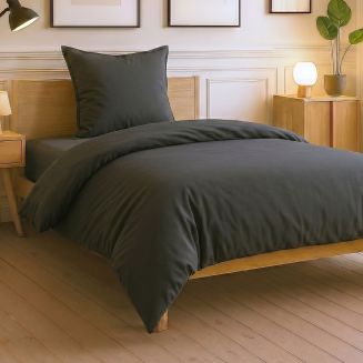 Parure housse de couette 140x200cm + 1 taies 100% coton gris foncé - VITALIA