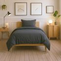 Parure housse de couette 140x200cm + 1 taies 100% coton gris foncé - VITALIA