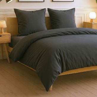 Parure housse de couette 240x220cm + 2 taies 100% coton gris foncé - VITALIA