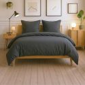 Parure housse de couette 260x240cm + 2 taies 100% coton gris foncé - VITALIA