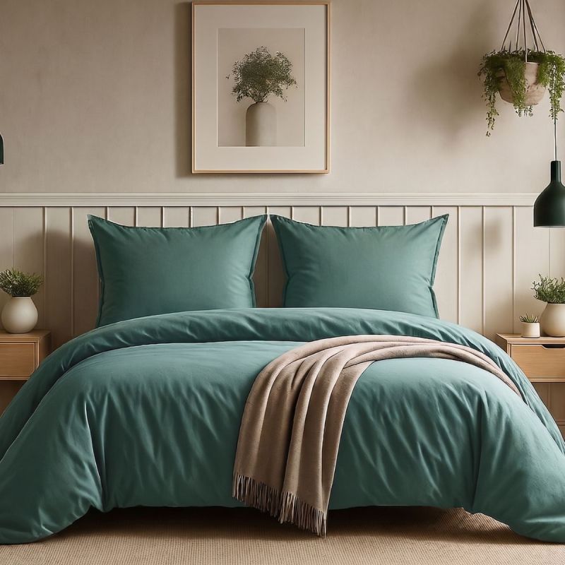 Parure housse de couette 260x240cm + 2 taies 100% coton canard - VITALIA