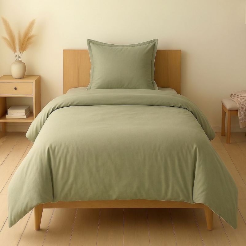 Parure housse de couette 140x200cm + 1 taies 100% coton verveine - VITALIA