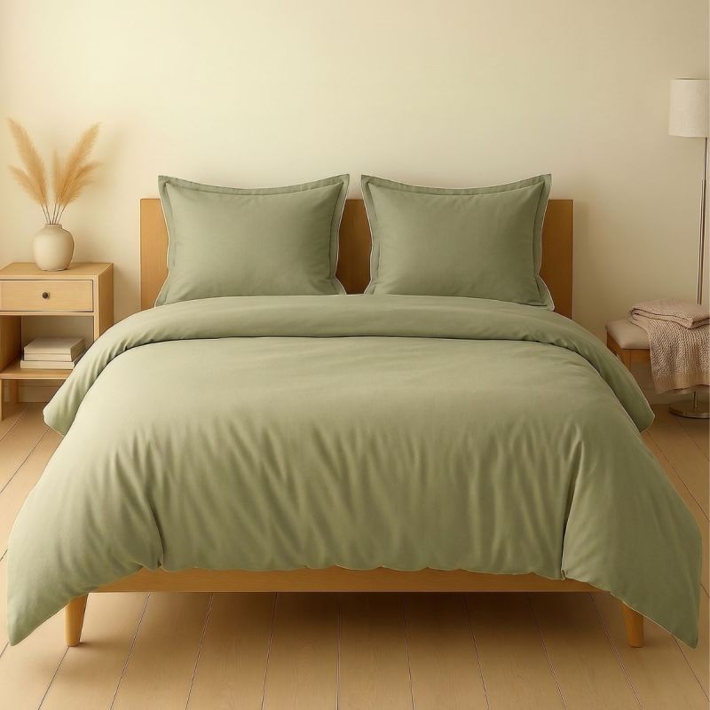 Parure housse de couette 240x220cm + 2 taies 100% coton verveine - VITALIA