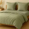 Parure housse de couette 240x220cm + 2 taies 100% coton verveine - VITALIA
