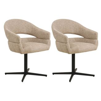 Lot de 2 fauteuils de table pivotant en tissu maille beige pied métal - DOVERIA