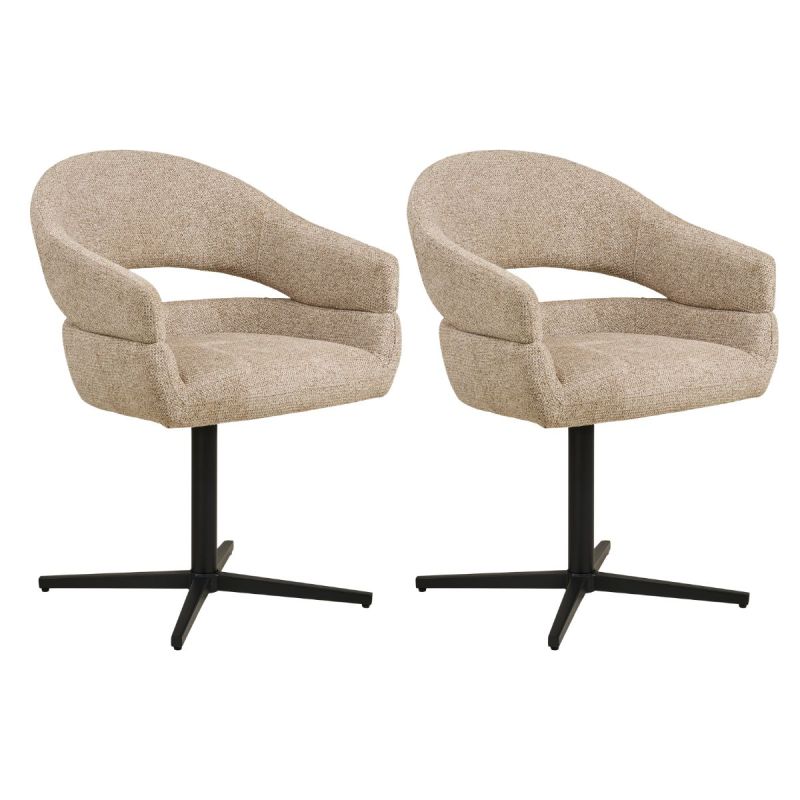 Lot de 2 fauteuils de table pivotant en tissu maille beige pied métal - DOVERIA