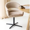 Lot de 2 fauteuils de table pivotant en tissu maille beige pied métal - DOVERIA