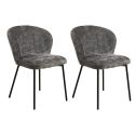 Lot de 2 chaises assise et dossier rembourrés tissu doux gris pieds métal - ROSANE