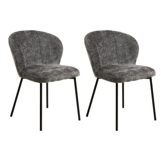 Lot de 2 chaises assise et dossier rembourrés tissu doux gris pieds métal - ROSANE