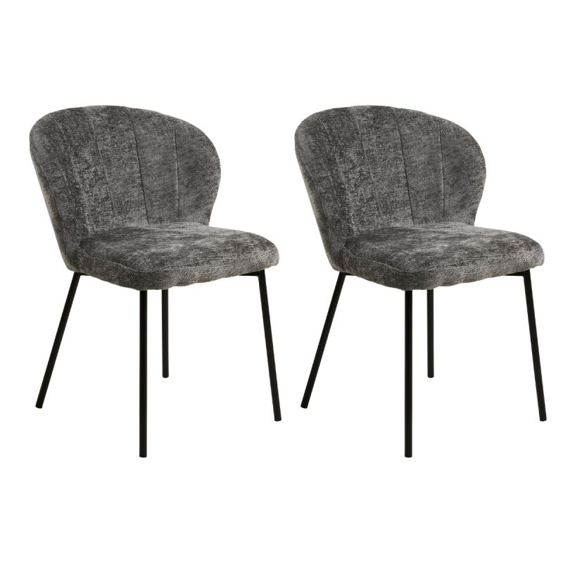 Lot de 2 chaises assise et dossier rembourrés tissu doux gris pieds métal - ROSANE