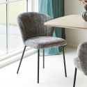 Lot de 2 chaises assise et dossier rembourrés tissu doux gris pieds métal - ROSANE