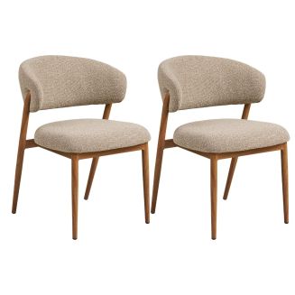Lot de 2 chaises assise et dossier rembourrés tissu maillé beige pieds métal aspect chêne - CALIJIA