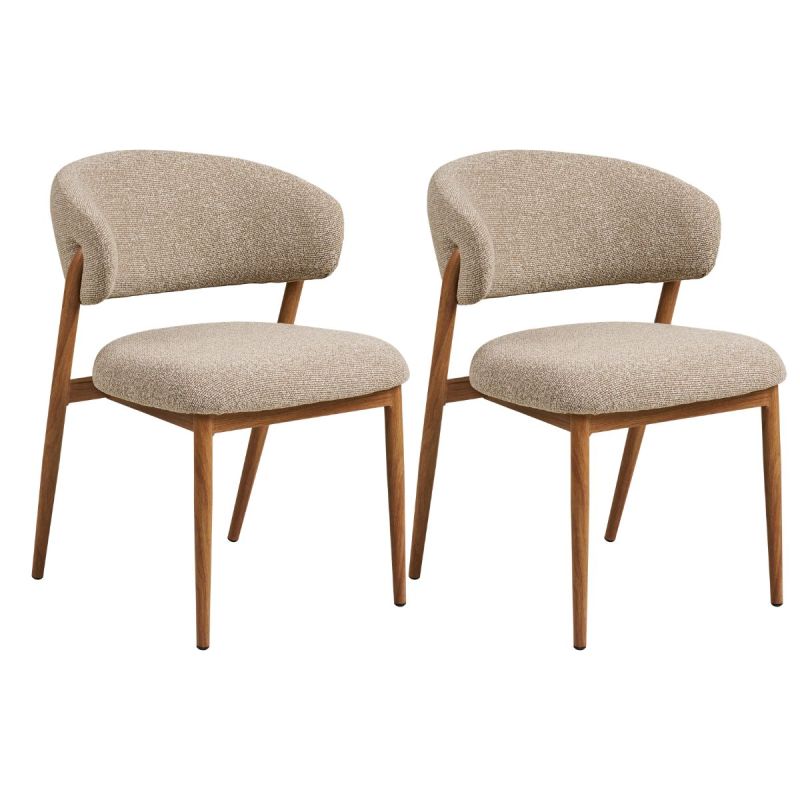 Lot de 2 chaises assise et dossier rembourrés tissu maillé beige pieds métal aspect chêne - CALIJIA