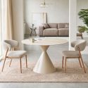 Lot de 2 chaises assise et dossier rembourrés tissu maillé beige pieds métal aspect chêne - CALIJIA