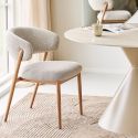 Lot de 2 chaises assise et dossier rembourrés tissu maillé beige pieds métal aspect chêne - CALIJIA