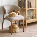 Lot de 2 chaises assise et dossier rembourrés tissu maillé beige pieds métal aspect chêne - CALIJIA