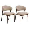 Lot de 2 chaises assise et dossier rembourrés tissu maillé beige pieds métal aspect noyer - CALIJIA
