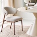 Lot de 2 chaises assise et dossier rembourrés tissu maillé beige pieds métal aspect noyer - CALIJIA