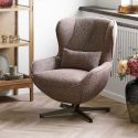 Fauteuil en Tissu Bouclé Texturé marron chiné Pivotant pied métal - BELIAM