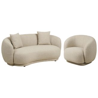 Ensemble canapé 2,5 places fixe + 1 fauteuil pivotant en Tissu Bouclé Texturé beige - HARWEY