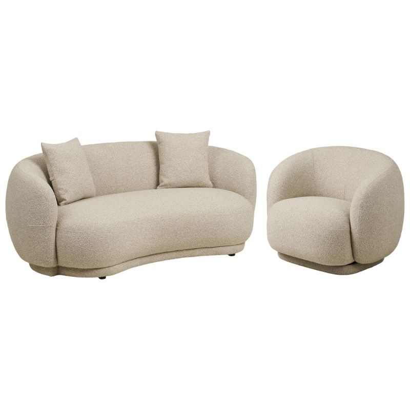 Ensemble canapé 2,5 places fixe + 1 fauteuil pivotant en Tissu Bouclé Texturé beige - HARWEY