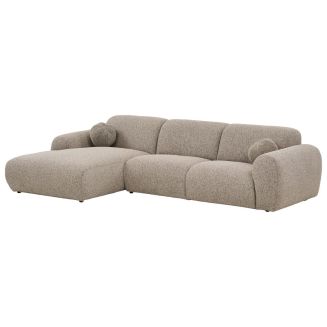 Canapé 3 places méridienne gauche en tissu texturé beige avec 2 coussins - CYCLADE