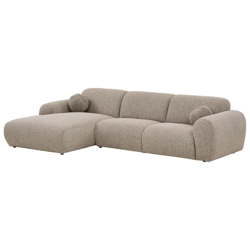 Canapé 3 places méridienne gauche en tissu texturé beige avec 2 coussins - CYCLADE