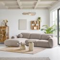 Canapé 3 places méridienne gauche en tissu texturé beige avec 2 coussins - CYCLADE
