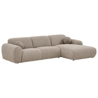Canapé 3 places méridienne droite en tissu texturé beige avec 2 coussins - CYCLADE