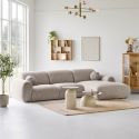 Canapé 3 places méridienne droite en tissu texturé beige avec 2 coussins - CYCLADE