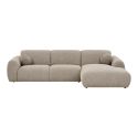 Canapé 3 places méridienne droite en tissu texturé beige avec 2 coussins - CYCLADE