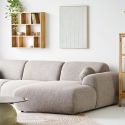 Canapé 3 places méridienne droite en tissu texturé beige avec 2 coussins - CYCLADE