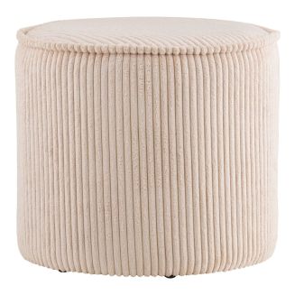 Pouf rond en velours côtelé beige sable - TALIOS