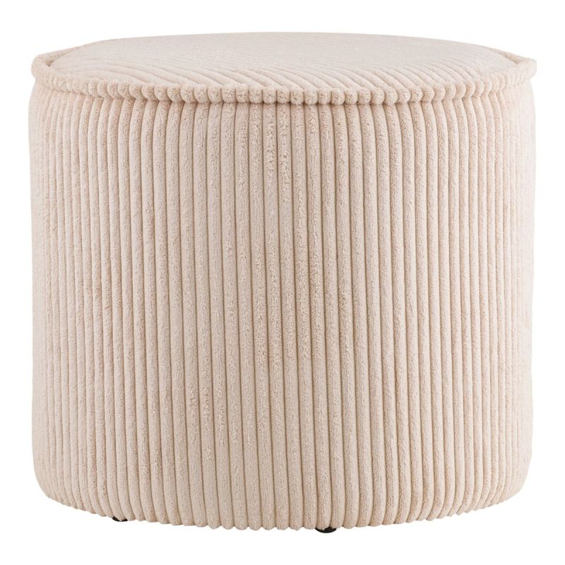 Pouf rond en velours côtelé beige sable - TALIOS