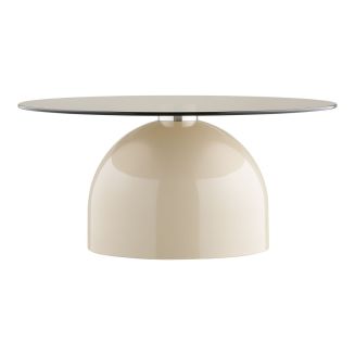 Table basse plateau Ø70cm en verre trempé fumé pied central en métal beige - RAFAELO