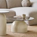 Table basse plateau Ø70cm en verre trempé fumé pied central en métal beige - RAFAELO