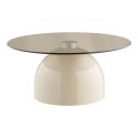 Table basse plateau Ø70cm en verre trempé fumé pied central en métal beige - RAFAELO