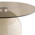 Table basse plateau Ø70cm en verre trempé fumé pied central en métal beige - RAFAELO