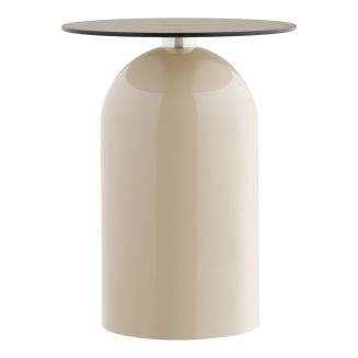Bout de canapé Ø40cm plateau en verre trempé fumé pied central en métal beige - RAFAELO