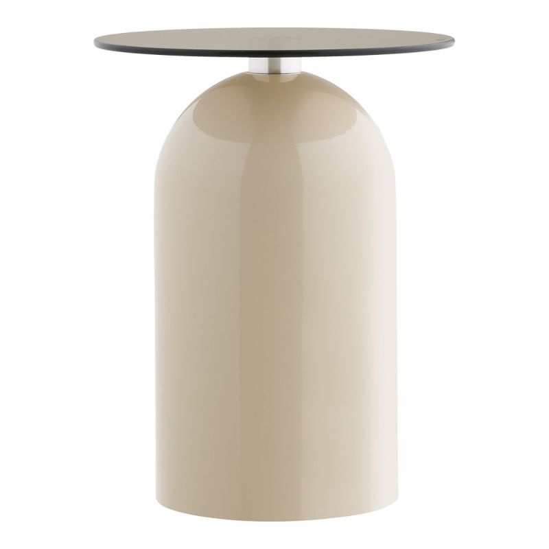 Bout de canapé Ø40cm plateau en verre trempé fumé pied central en métal beige - RAFAELO