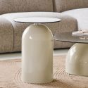 Bout de canapé Ø40cm plateau en verre trempé fumé pied central en métal beige - RAFAELO