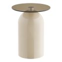 Bout de canapé Ø40cm plateau en verre trempé fumé pied central en métal beige - RAFAELO