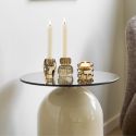 Bout de canapé Ø40cm plateau en verre trempé fumé pied central en métal beige - RAFAELO