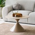 Table basse Ø70cm plateau en céramique aspect travertin pied en métal beige - RIVAGE