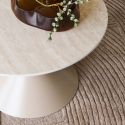 Table basse Ø70cm plateau en céramique aspect travertin pied en métal beige - RIVAGE